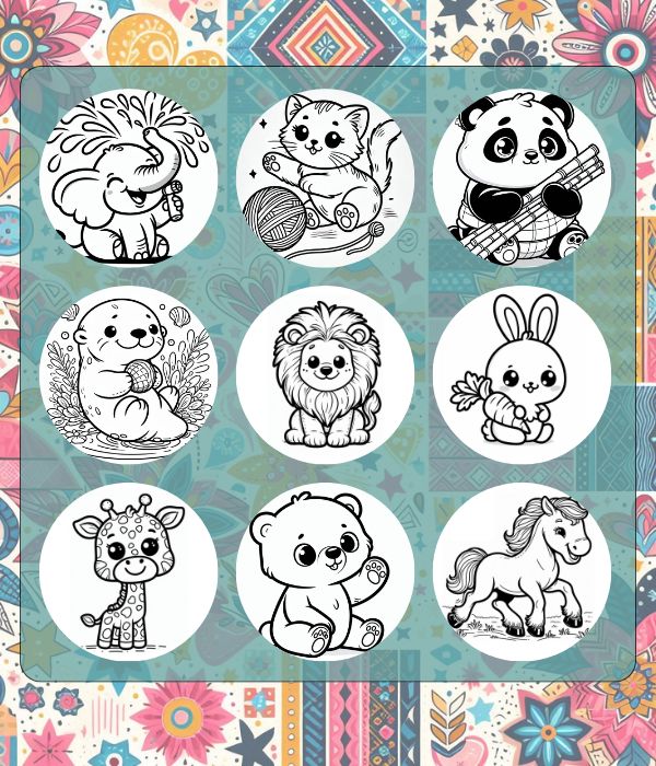Free printable Cute Animal Coloring Pages (A4, 10 Pages)
