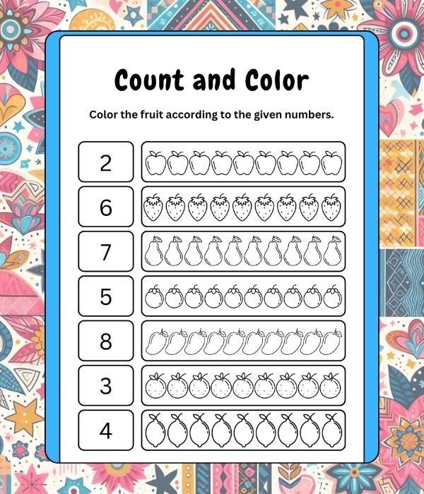 Free printable Count and Color Activity for Kids