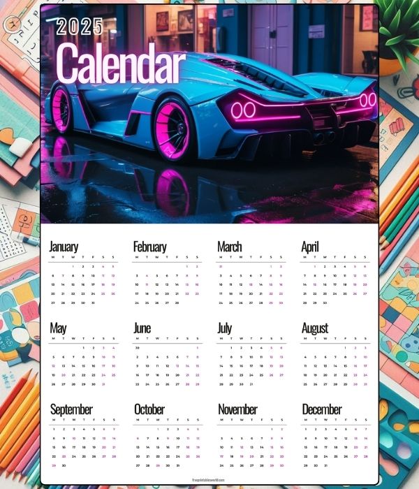 Free printable Vintage Hypercar 2025 Calendar Poster2 (A3 Size) for 