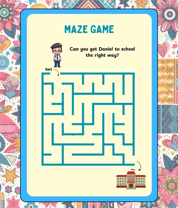 Free printable Educational Maze Game Worksheet for Kids (A4 Size) for 