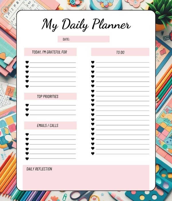 Free printable My Daily Planner – Pink Printable (A4 Size) for 