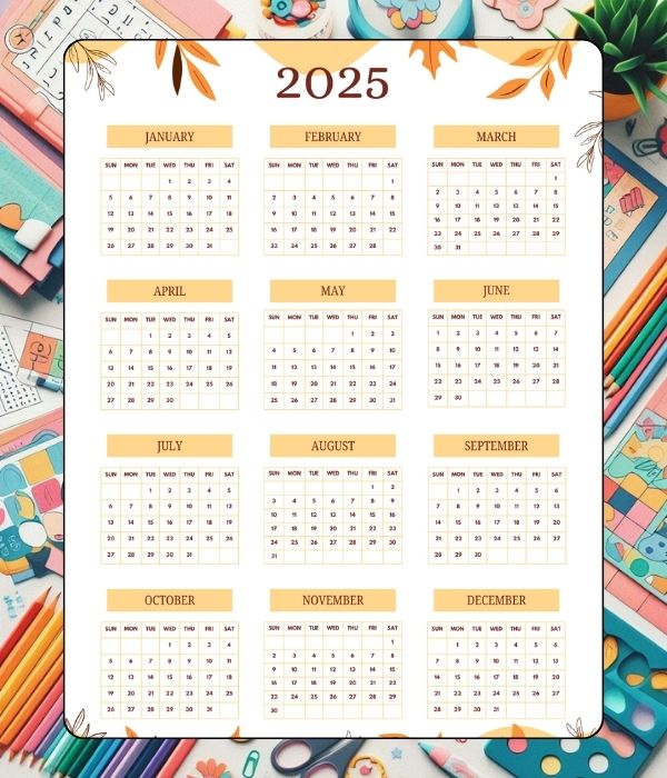 Free printable 2025 calendar 1 A4 size printable for 