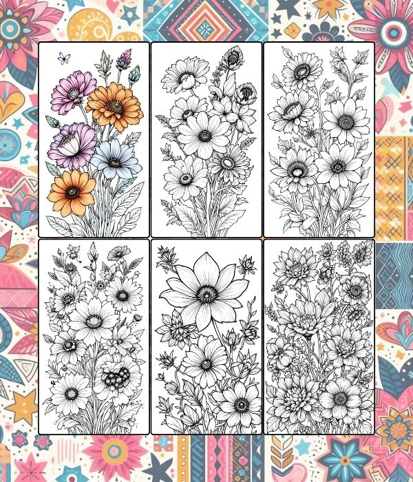 Free printable Beautiful Flowers Coloring Pages (A4 Size, 8 Designs) for 