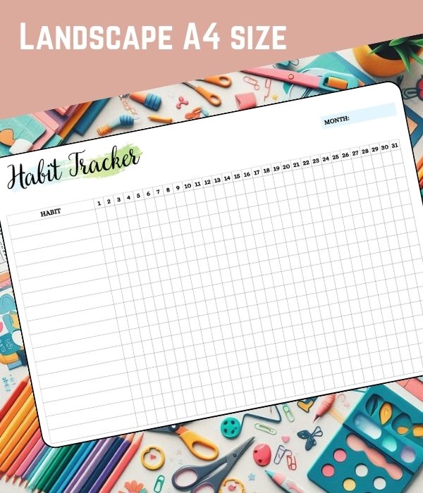 Free printable A Habit Tracker (A4 Size, Landscape)